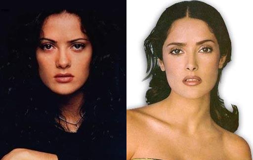 Salma Hayek prima e dopo la rinoplastica